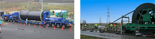 地中送電線布設工事のイメージ（左：日本国内、右：欧州）