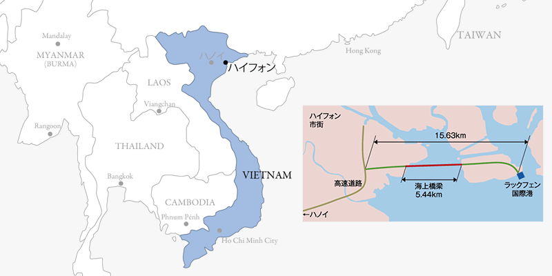 ベトナム ハイフォン市の位置とラックフェン橋の概要